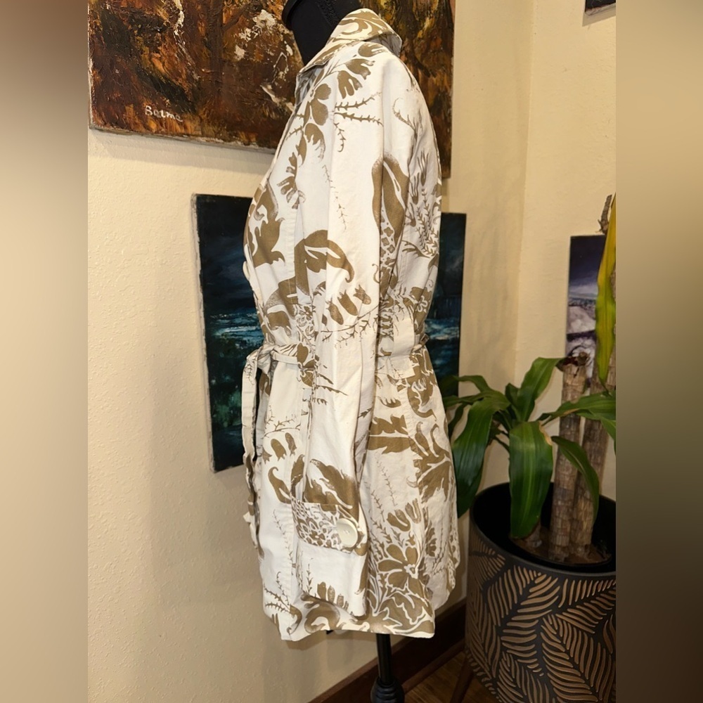 CAbi XS Floral Trench Coat Jacket Minimalist Chic Cotton Linen Neutral Cream Tan - Picture 9 of 13